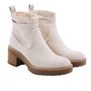 Bullboxer B-52 Beige Luge Sole Ankle Booties Women's 9M Chunky Heel Side Zip